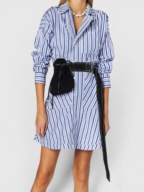Derek Lam 10 Crosby Blue White Striped Cotton Shirt Dress Coastal Preppy Size 4